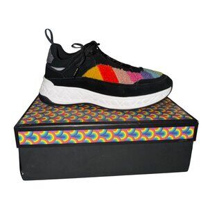 KURT GEIGER KENSINGTON MULTI-COLOR STRIPE FAUX SHEARLING SNEAKER Size 8